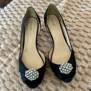 Tevolio Black Embellished Peep-Toe Womens Heels